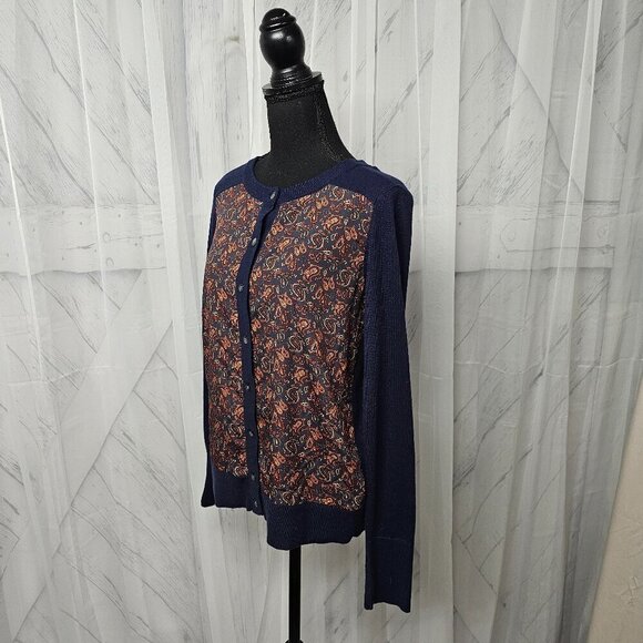 Eddie Bauer Navy and Orange Paisley Cardigan - Picture 7 of 12